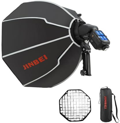 JINBEI Scatola luminosa ottagonale da 50 cm pieghevole veloce con diffusori di luce/griglia a nido d'ape/borsa per HD-1 HD-2MAX Hi900 Speedlite