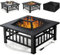 GOPLUS Brasero Exterior Jardin 3 en 1, Brasero Cuadrado de Hierro con Parachispas, Póker Largo, Rejilla para Barbacoa, Rejilla para Leña, Mesa Chimenea para Barbacoa Fogata Picnic Camping, 81x81x50cm