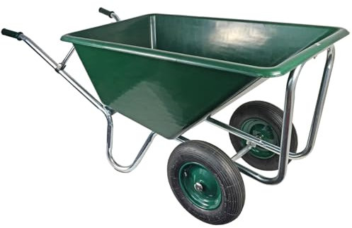 Matrix Schubkarre groß für Stall Pferde Hof Garten Laub Heu Gras Holz 240Liter 250kg Kunststoffwanne grün XXL 2 Räder Luftrad verzinkter Rahmen Großmuldenkarre Gartenkarre Landwirtschaftskarre