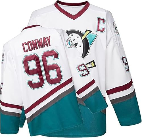 Youth Mighty Ducks Movie Hockey Jerseys White #96 Conway,Stitched Letters and Numbers,Halloween Costume