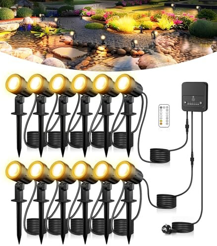 CLV Faretti da Giardino con Picchetto 12 IN 1, 35M Faretto Led da Esterno 2700K-6500K Dimmerabile Luci per Giardino con Spina europea 2400LM Lampade da Giardino Impermeabile IP66 per Cortile Albero