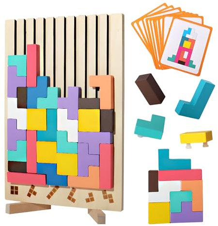 Holzpuzzle Tetris, Lernspielzeug, Montessori-Spiele 3 4 5 6 Jahre, Intelligenz Jigsaw, Gehirn Spielzeug, bunt, geometrische Blöcke Tetris, Geschenk für Kinder