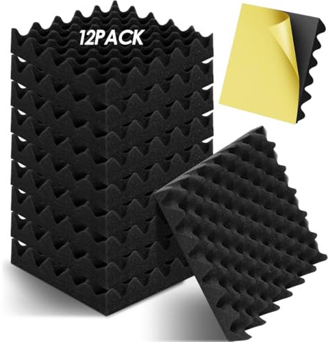 LOMUG 12 Stück Akustikschaumstoff, 30 x 30 x 2.5cm Akustikpaneele Selbstklebend, Schalldämmung Wand Schallabsorber, Schallschutzplatten, Akustikplatten für Tonstudio, Büro, Decke