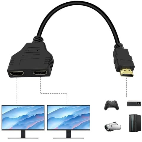 GBULTR Adaptador divisor HDMI, 1080P macho a doble HDMI hembra, 1 a 2 vías, cable adaptador para HDTV HD, LED, monitor LCD y proyectores