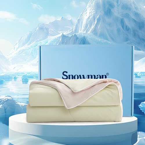 SNOWMAN Cooling Comforter Queen Size Double-Sided, Soft Cooling Blanket for Hot Sleepers, Cold Touch Fabric Summer Quilt, Lightweight Q-Max>0.4 Silk Smooth (Yellow Green/Cream, 90x90)