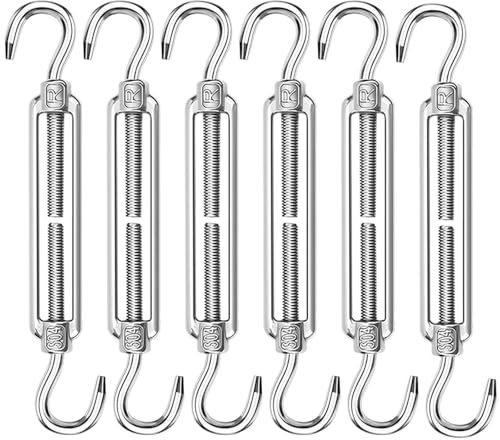 ANOMM 6PCS M5 Turnbuckle Wire Tensioner, 304 Stainless Steel Adjustable Turnbuckle Hook, Eye Rope Cable Tension, Heavy Duty Sun Shade Sail Fixing for Rope Tightener, Garden Wire, ClotheslineTensioner