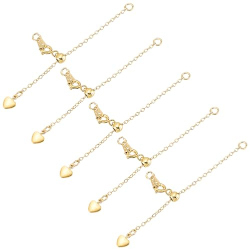 PH PandaHall 5 st halsbandsförlängare justerbara armbandsförlängare med hjärtberlock förlängningskedjor ändkedjor för gör-det-själv halsband armband vristlänk jul smyckestillverkning gåvor, Mässing