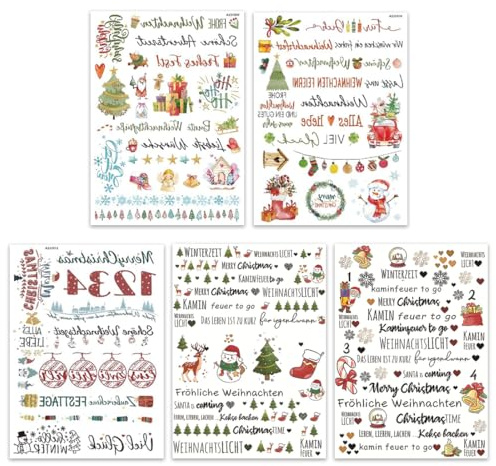 OUDQFCJ 5 Piezas Tatuajes para Velas Navidad, Pegatinas para Velas, Lámina Deslizante de Agua para Velas, Frases para Regalar, para Velas/Cerámica