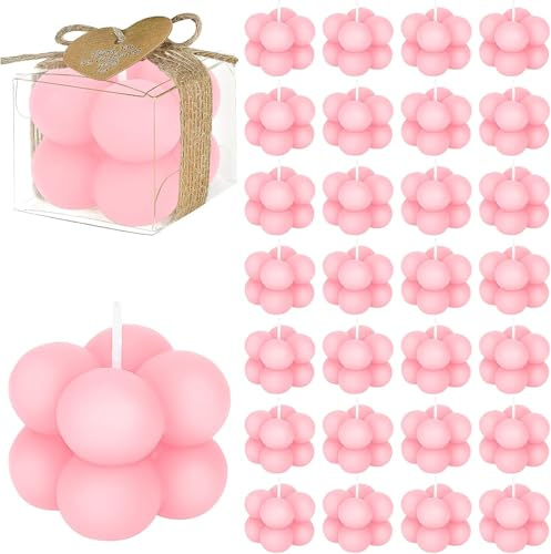30 Ensembles de Bougies Bulles Miniatures 4 cm avec Cartes et Ficelle de Chanvre, Cadeaux d’Invités pour Mariage, Baptême, Fête Prénatale, Remerciements (Rose)