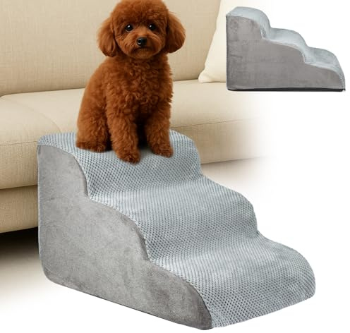 GREENSAPPIRE Dog steps 3-Steps High Density Foam Dog Stairs Dog Steps for Bed with Detachable Cover Non Slip Bottom 56X40X35CM Steps for Dogs to Get on the Bed for Small Senior Injured Pets for Sofa C