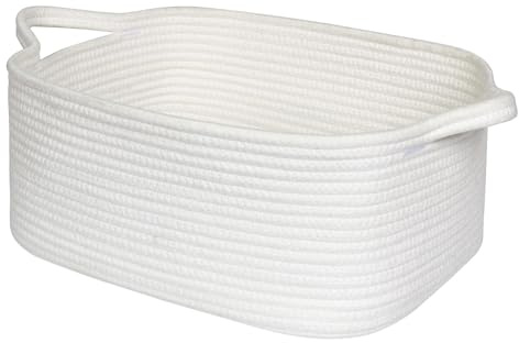 Dermalyx Cesto para la ropa blanca de cuerda de algodón, cestas de almacenamiento trenzadas con asa, habitación de bebé, cesta de juguetes, organizador para regalos, baño y armario