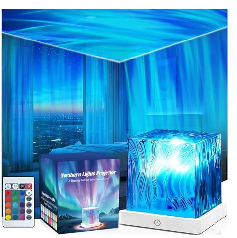 HUMIIEYE Northern Lights Projector, Cube Aurora Galaxy Projector with Remote, 16 Color Mood Lighting Dimmable Ocean Light, Memory Function, Trendy Cute Stuff for Teen Girls Gifts Bedroom Room
