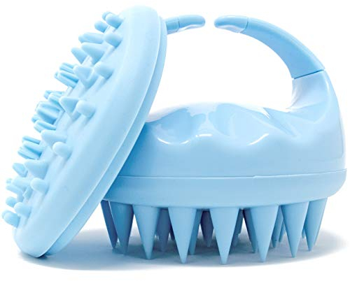 Massagegerät für den Kopf von Flathead Products zur Schuppenentfernung in der Dusche – Haarbürste für Kopfmassage – Fördert Haarwachstum – für Trockenes und Nasses Haar –– 2 Aufsätze | Blau