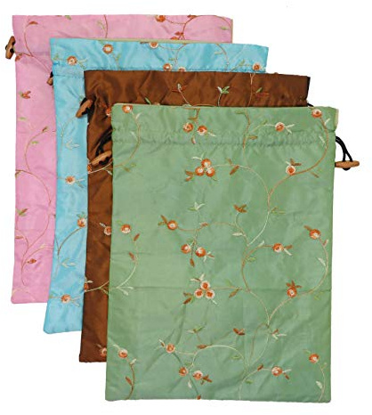 Ouyatoyu 4pcs Embroidered Silk Flower Design Jacquard Travel Bag, Laundry Bags Shoe Bags, Lingerie Bags Underwear Bags for Travel Storage for Men Women Washable Cloth Shoe Bags, color 1