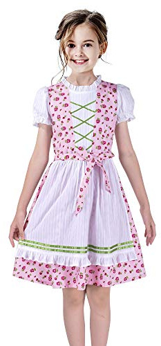 Girls German Dirndl Dress Costumes for Bavarian Oktoberfest Vintage Pink Size 12