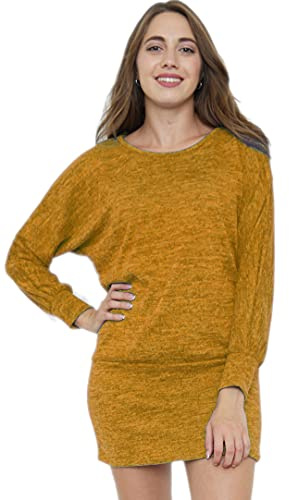 Van Der Rich ® - Vestido Estilo Jersey Oversize con Mangas Murciélago - Mujer (Mostaza, L-XL)