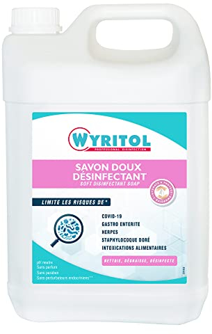 Wyritol - Savon liquide désinfectant - Nettoie, dégraisse et désinfecte - Virucide, bactéricide, levuricide, fongicide - Formule naturelle - Adoucit les mains - 5L - Fabrication française