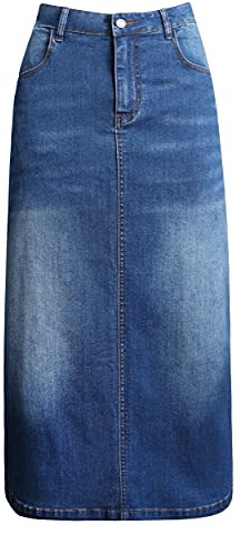 POTILI Long Denim Skirt for Women Casual Straight Denim Maxi Skirt Stretch High Waisted Jean Skirt with Pocket Blue Size 10
