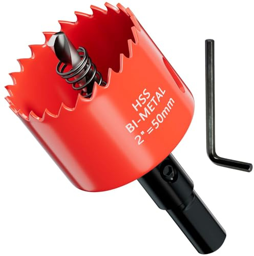 GARHWAL GarHWAL HSS M42 - Sega a tazza da 50 mm, con adattatore e trapano di centraggio, ideale per legno, plastica, cartongesso, compensato e metalli, profondità di taglio fino a 38 mm