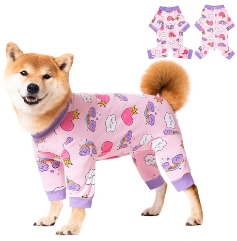 Pupsooft Dog Recovery Suit for Small Medium Large Dogs, Pet Onesie After Surgery Comfort Dog Bodysuit Anti Licking (Medium, Pink Heart)