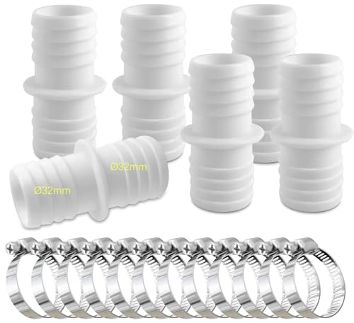 Juego de 6 conectores de manguera de 32 mm con 12 abrazaderas de manguera para piscina, adaptador de manguera doble