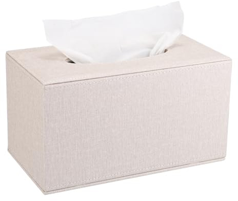 BTSKY Large Rectangular Tissue Box Cover - Extra Tall Linen Tissue Box Holder, Household & Office Tissue Paper Dispenser, Tabletop Tissue Storage Organizer, Beige