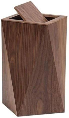 Poubelle Poubelle créative en forme de losange avec couvercle, corbeille à déchets en bois à dessus pivotant avec seau intérieur for salon, chambre à coucher, salle de bain, cuisine(Walnut,60*21.5*21.