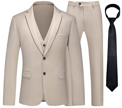 KUDMOL Costume Homme 3 Pièces à 2 Bouton Blazer Pantalon Gilet avec Cravate