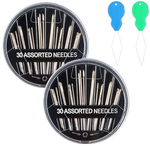 TIESOME Nähnadeln Set, 60 Stück Nadeln mit großem Öhr, Handnadeln, Stopfnadeln, Sticknadeln für Hand Nähen Handwerk, inklusive 2 Stück Nadeleinfädler, 3cm-5.1cm(Schwarz)