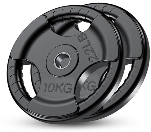 FK Sports Standard Weight Plates - Cast Iron Weight Plates with Rubber finish, 1 inch opening, 2.5kg, 5kg, 10kg, 15kg, 20kg, 25kg Tri Grip Barbell Weights, Gym Equipment, Sold in Pair (2 X 10KG)