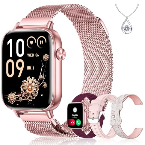 Iaret Smartwatch Donna, 4 Cinturini & Collana Regalo, 1.83 Orologio Chiamate HD, 110+ Sport Fitness Tracker, Monitoraggio Sonno/Frequenza Cardiaca/Ciclo/Contapassi, per iPhone/Android, Oro Viola