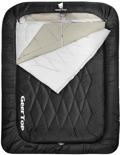 GEERTOP Queen Size Double Sleeping Bag with Blanket for Camping Couples Two Person Adults, Removeable Top Cover 4 Season Backpacking Hiking