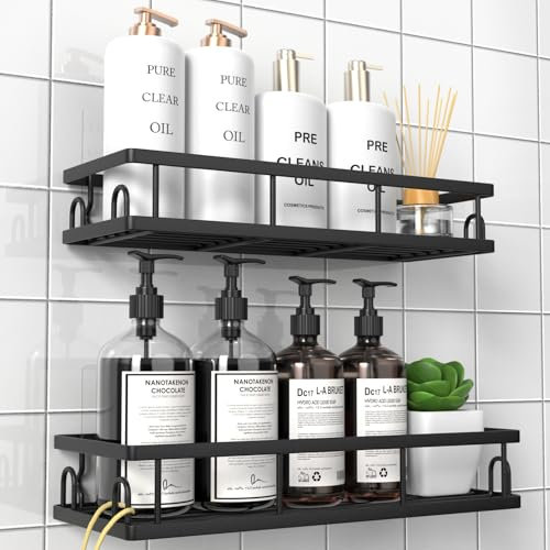 UUlioyer Duschablage Ohne Bohren, Wasserdichter Duschregal, 2 Stück Badezimmer Regal Organizer, Shampoo Duschgel Halterung für Dusche (Schwarz- 2 Stück)