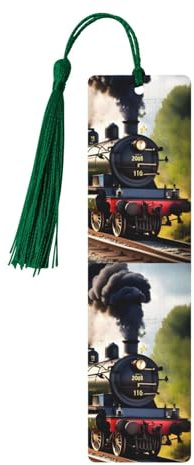 Marque-pages en bois imprimé petit train à vapeur avec pompons, cadeaux d'anniversaire pour amis et amateurs de livres