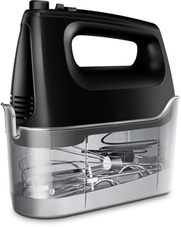 Handmixer Elektrisch Handrührgerät 6 Stufen Plus Turbo Kein Spritzen Mixer Handrührer mit Aufbewahrungskiste,5*Edelstahl Zubehör, Schwarz 400W Leiser Motor