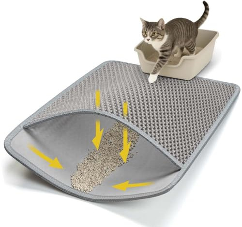 Conlun Alfombrilla para Arenero, 60x46 cm Upgrade con Capa Trasera Super Impermeable, Alfombrilla de Caja de Arena, Antideslizante, Duradera, Suave para las Patas, Alfombrilla de Atrapamiento Gris