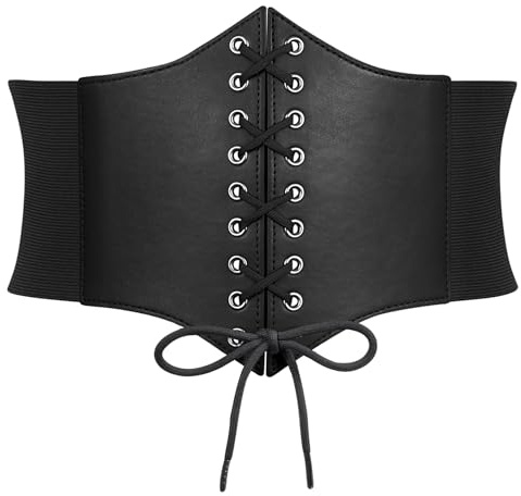XIAOWU Women Corset Waist Belt Elastic Lace-up Wide Waspie Belt Vintage Daily Halloween Cosplay Costume