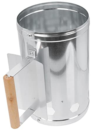 iplusmile 1pezzi Ciminiera Accendi Carbonella in Metallo con Manico in Legno Isolante per Barbecue Esterno e Campeggio Bruciatore per Barbecue e Forni Pizza Protezione dal Calore e Antiruggi