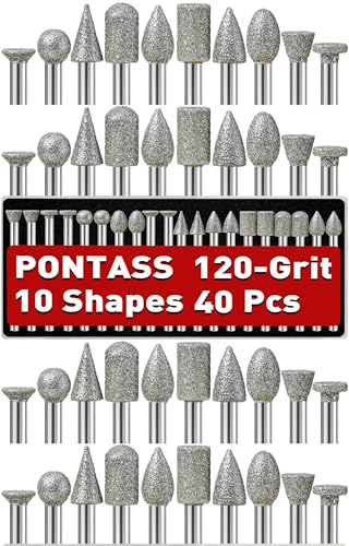 40 Pezzi Set di Frese Rotanti in Carburo per Dremel Professionali di Tungsteno di Tungsteno, Grana 120 Punte Diamantate per Pietra, Frese in Metallo Duro con Gambo da 3mm per Intaglio, Incisione