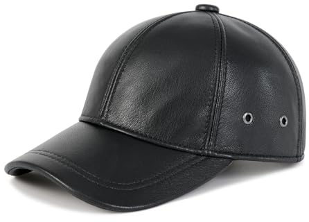 FEINION Men's Leather Hat Adjustable Genuine Leather Baseball Cap (Black)