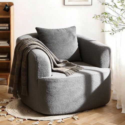 FASADI 360°Swivel Accent Chair, 37.4W Boneless Oversized Chair, Teddy Velvet Comfy Armchair Foam & Spring Filling for Living Room, Bedroom, Apartment, Office, No Assembly