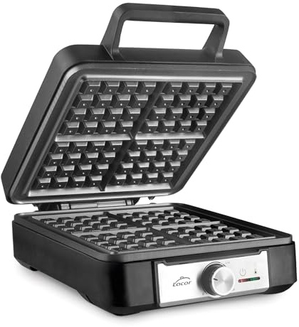 Lacor - 69434 - Gofrera Eléctrica para 4 Gofres Gante, 25 x 32 x 12 cm, Revestimiento Antiadherente sin PFAS, Regulador de Temperatura, Mango Atérmico, Cocción Rápida y Uniforme