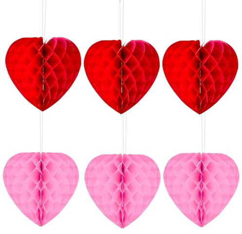 6 Pcs Valentines Decorations, Heart Honeycomb Balls, Valentines Day Party Hanging Decoration Set for Happy Valentine's Day Wedding Anniversary Mother's Party Decoration