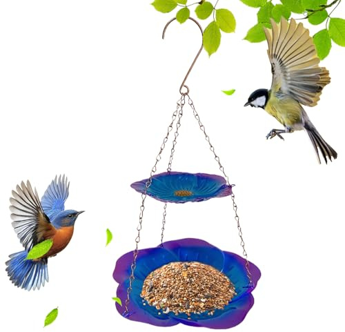 Wild Bird Feeders, Flower Shaped Metal Tray, Double Layer Outside Feeder with Sturdy Build, Aviary Accessory Tool, Feeding Station Design, Food Water Watching Viewing Pet Finch Parrots