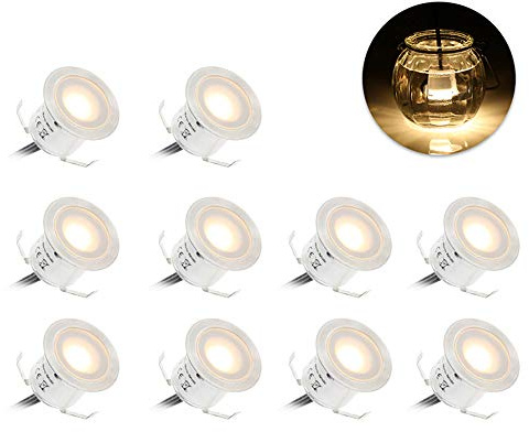Lixada Recessed LED Deck Light Kit In Ground Outdoor Landscape Light IP67 Waterproof Low Voltage for Outdoor Yard Garden Steps Stair Patio Floor Pool Deck Kitchen Decoration-10 Pack-Warm White