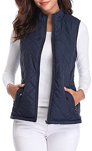 fuinloth Damen Weste, Herbst Leichte Steppweste Westen Ärmellos Jacke Kurz Vest Gilet Dunkel Blau M