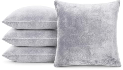 4 x Cushion Cover Faux Fur Soft & Cuddly 2 Sided Warm & Cosy, Silver