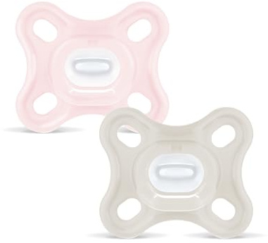 MAM Chupete Todo Silicona, 0-3 Meses, con Tetina Simétrica, Extra Pequeña y Cuello Delgado de Silicona Skin Soft Silicone de Fácil Aceptación, con Caja Autoesterilizadora, MAM Comfort, Rosa, 2uds