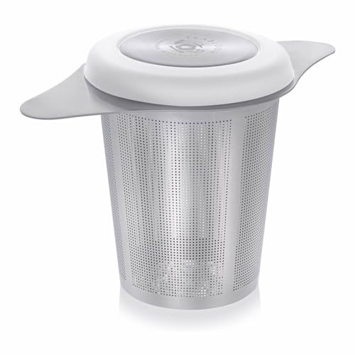 Teabloom Universal Loose Tea Infuser with Dual-Purpose Lid/Dish – Fits Cups, Mugs, Teapots – Tea Connoisseur's Choice – Steep Tea or Coffee