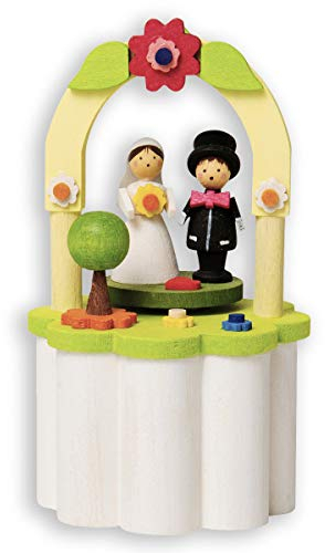 Graupner Holzminiaturen® | Miniatur Kurbel Spieldose Brautpaar aus Holz | Original Erzgebirgische Holzkunst® | Hochwertige Handarbeit | besondere Geschenkidee zur Hochzeit